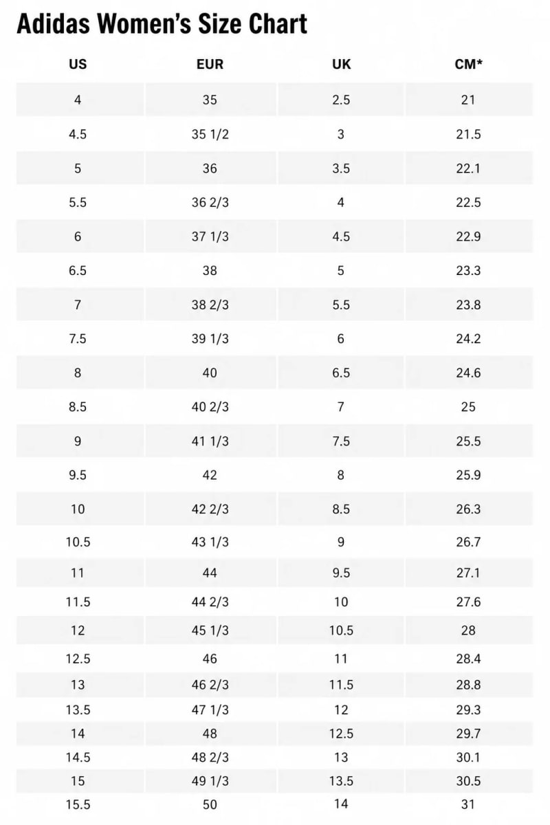Adidas Women's Size Chart