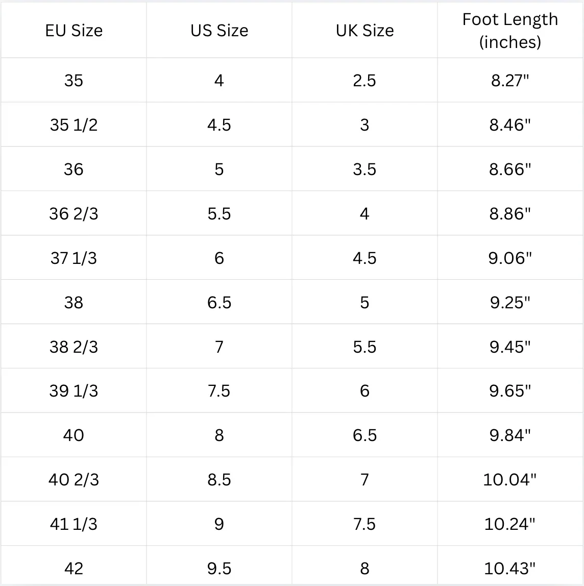Adidas Women's Size Chart