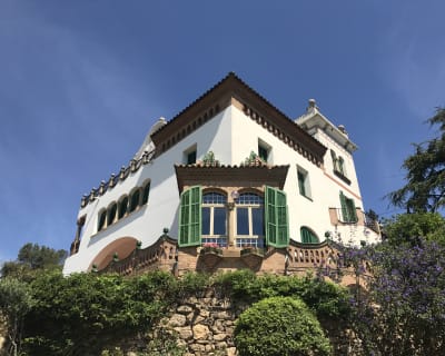 Looking up at one of the great houses at Guell park in Barcelona.