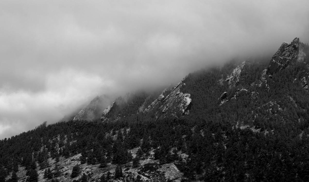 The Flatirons in Boulder after some fresh snow in the early morning