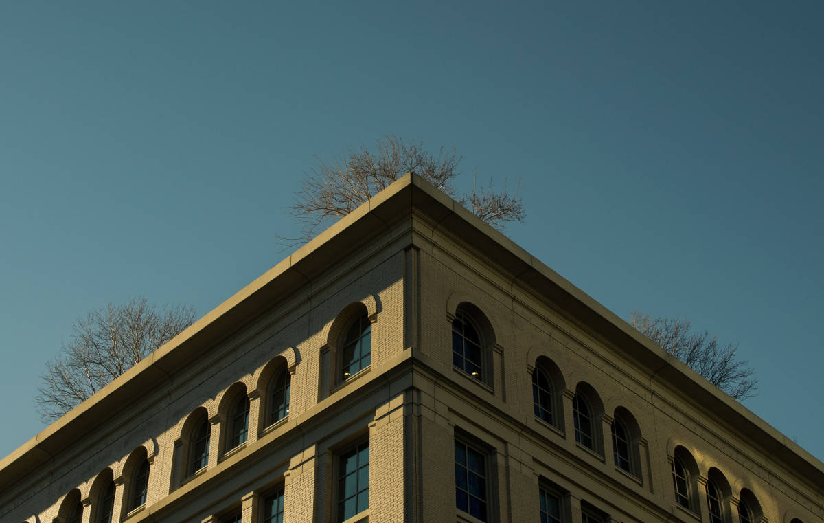 A random building corner in downtown Denver on a cold morning.