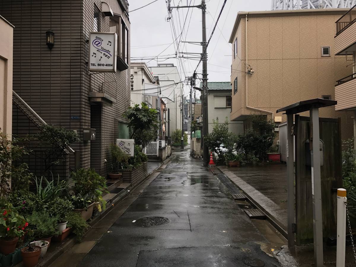 Looking down one of the many alleys in Tokyo after a light rain.
