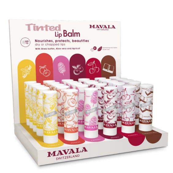 MAVALA Display LIP BALM Tinted 6 farger - Med innhold