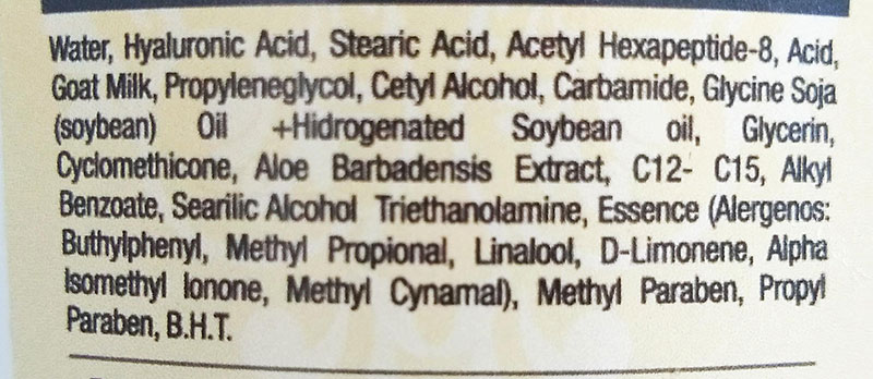 Ingredientes de la emulsión humecto-nutritiva anti age de Sententia