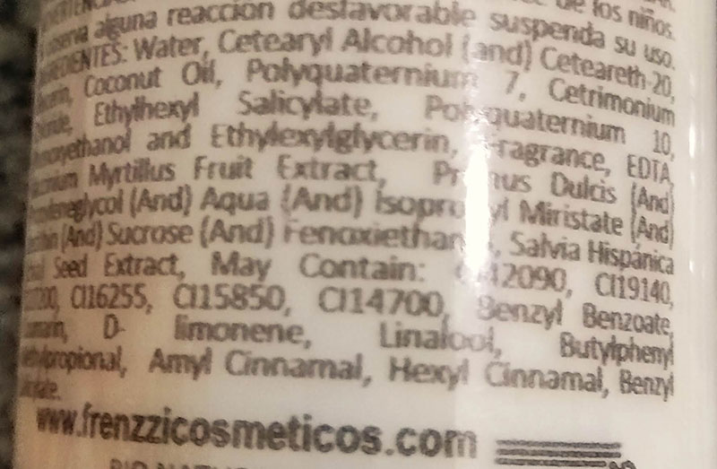 Ingredientes de Crema de peinar Almendras y Chia de Frenzzi