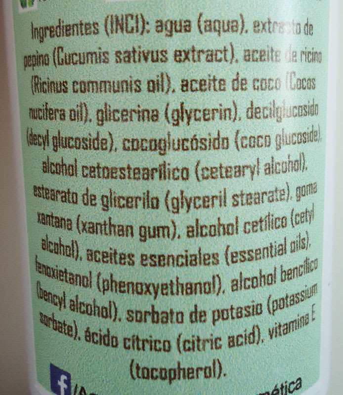Ingredientes Emulsión facial de limpieza de Aguacalma Biocosmética