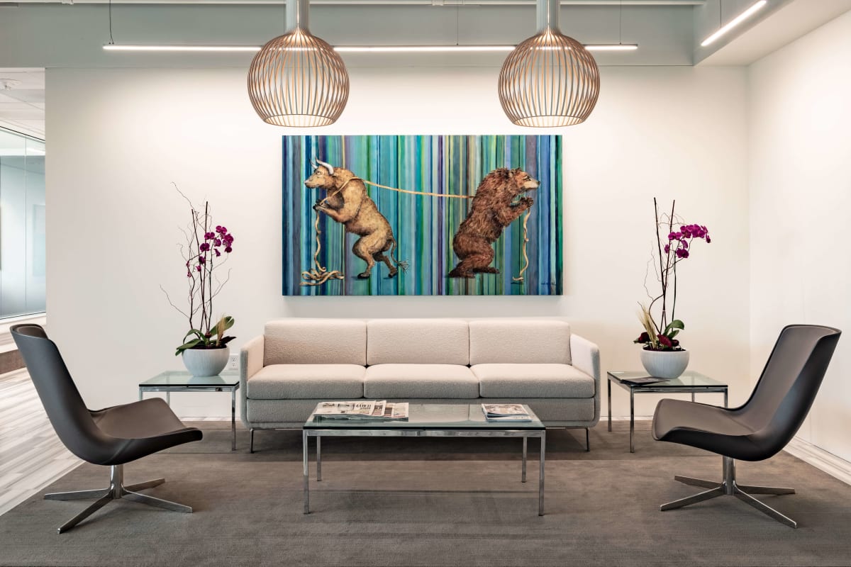 Lounge with painting of bull and bear