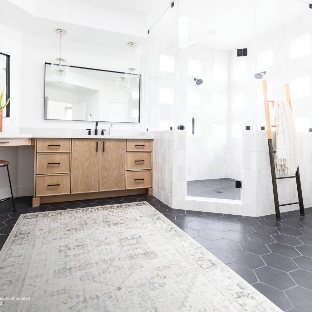 Makoto Hexagon Matte Porcelain Tile Kuroi Black Installation