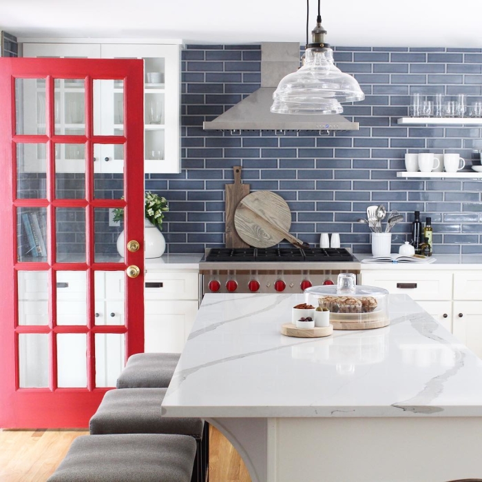 Dark tile on a backsplash creates a cozy feel