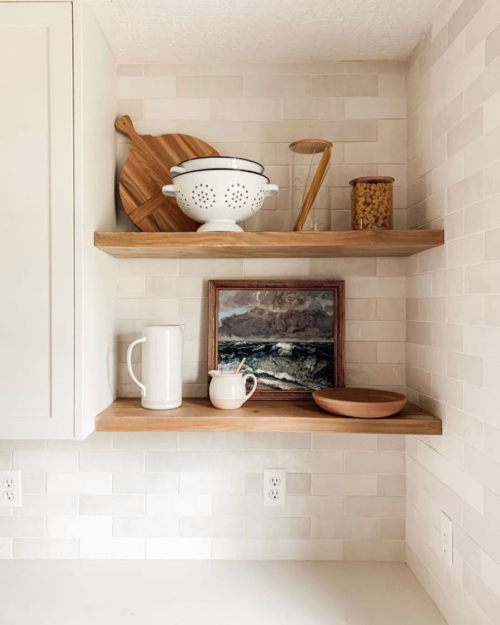 Chris Loves Julia Kitchen with Bedrosians tile in Cloe White - Open Shelving