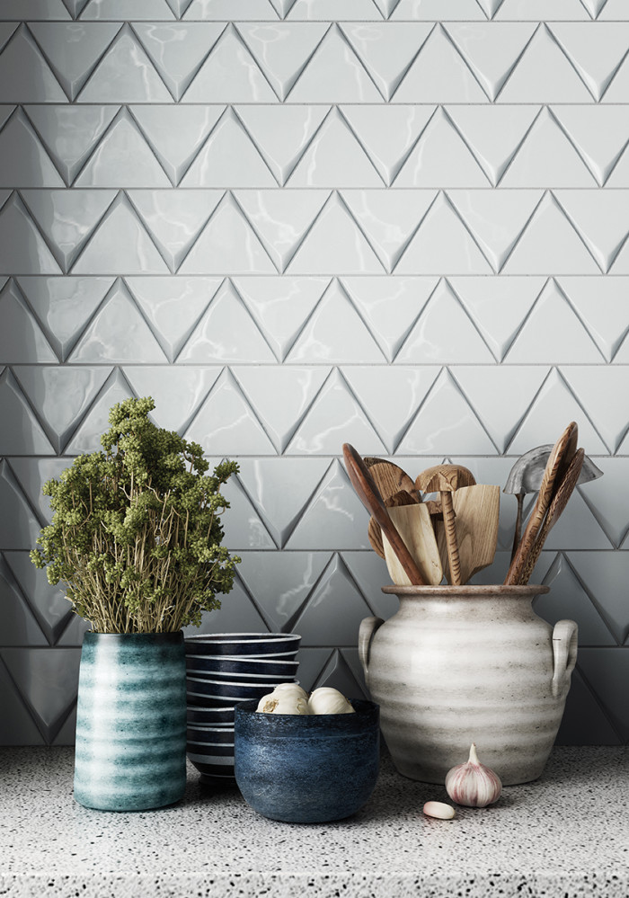 Triangolo 3-dimensional Triangle ceramic tile-Sky Blue gloss