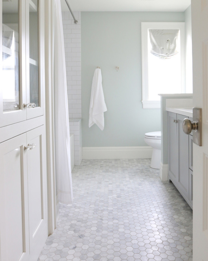 Gray Hexagon Floor Tile Bathroom