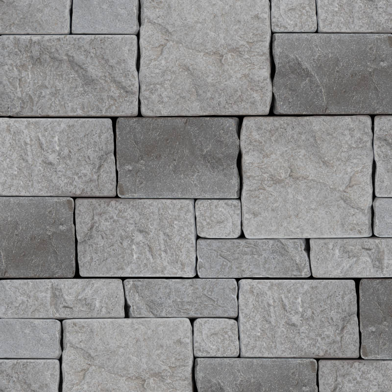 Grey Tumbled Ledgers 8x22 and 8x18 marble stacked stone panels by Bedrosians