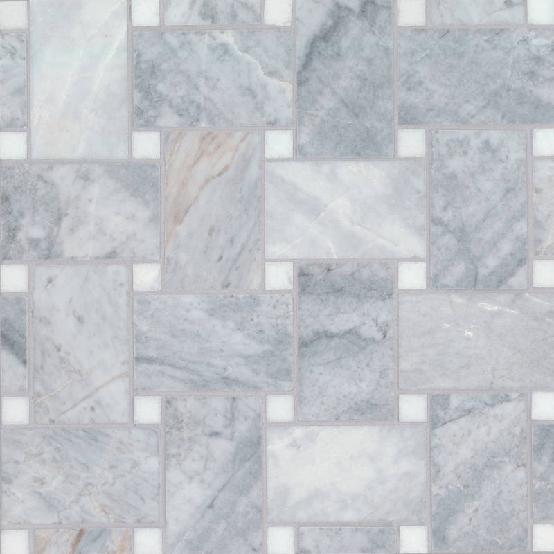 Jumbo Basketweave Glorious Blue & Thassos Dot Mosaic