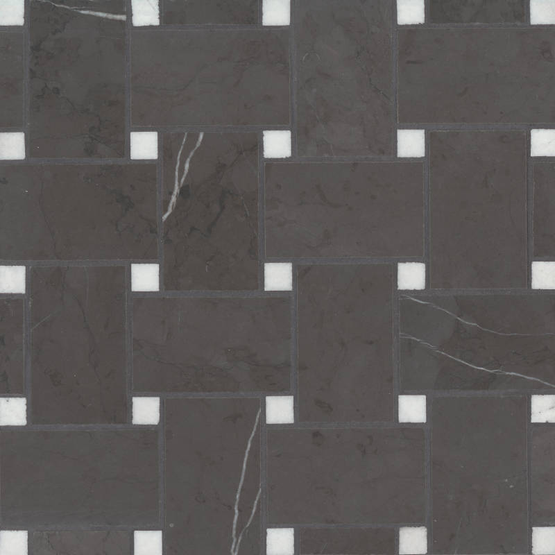 Jumbo Basketweave Pietra grey & Thassos Honed Dot Mosaic