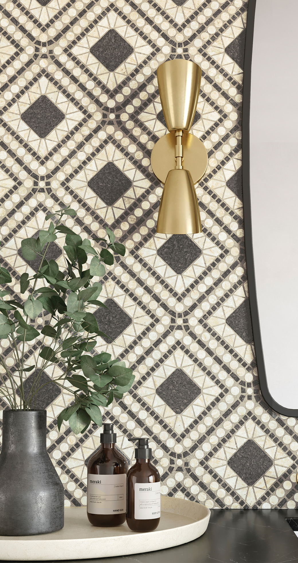 Sahara Mosaic Tile in Taupe in shower