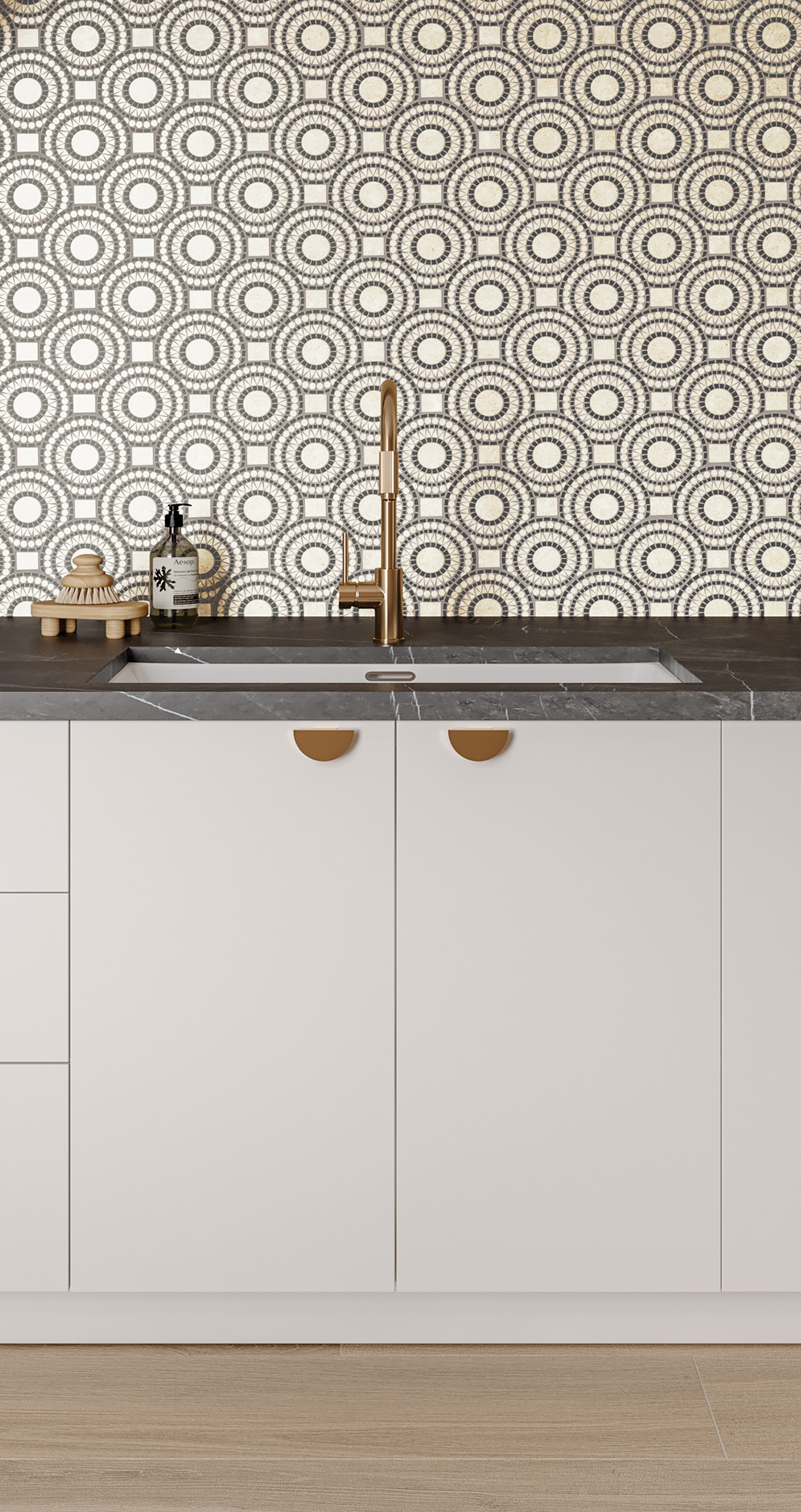 Sahara Mosaic Tile in Taupe in shower