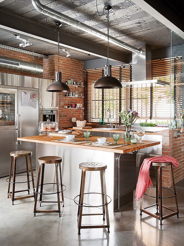 Brick industrial kitchen walls