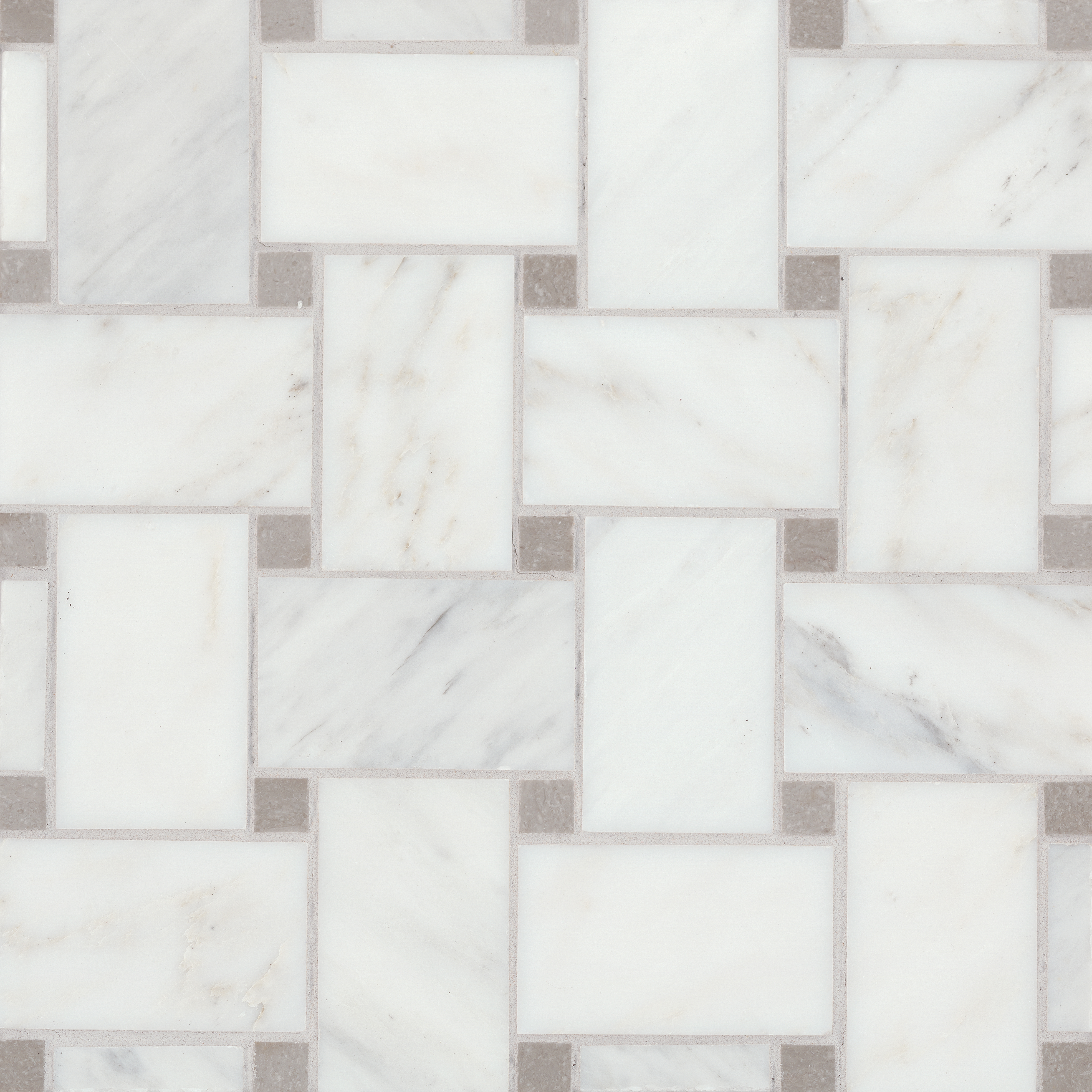 Jumbo Basketweave Honed Marble in Oriental White with Cinder Grey