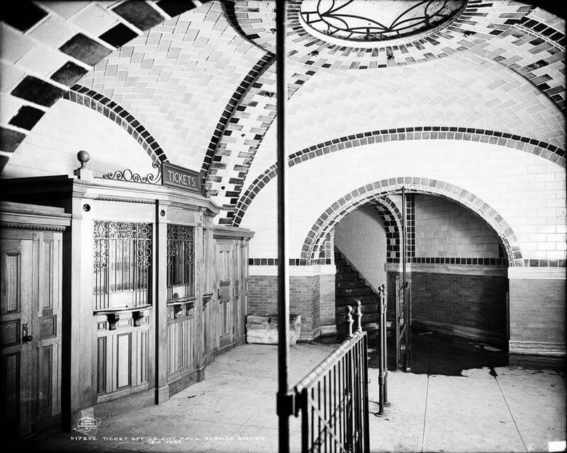 Subway tile lines the walls of New York's old City Hall subway station, which opened in 1904