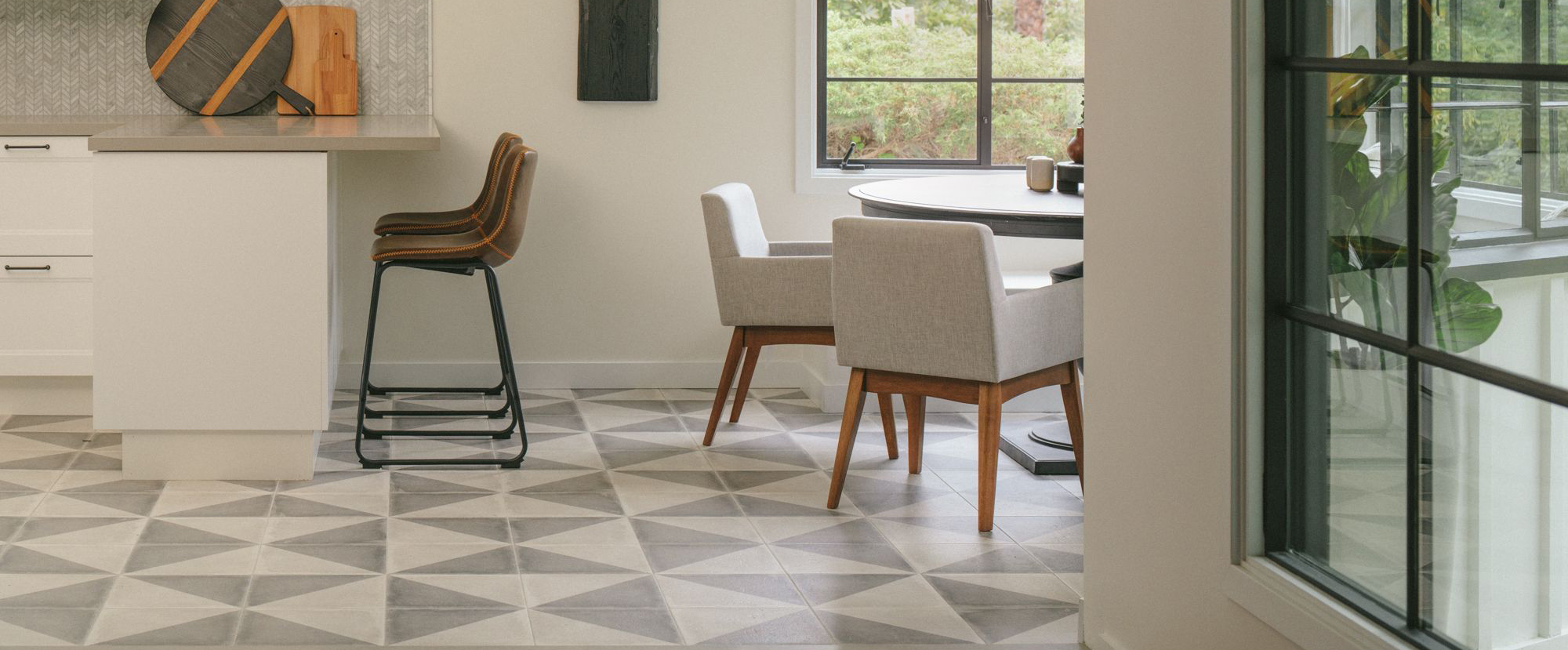 Hearth Homes Interior Palm House Kitchen White Carrara Chevron Mosaic