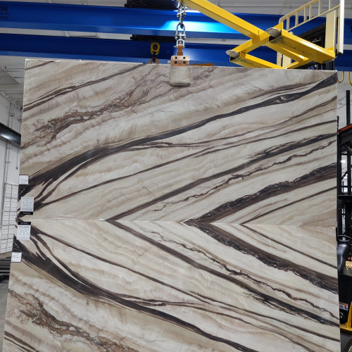 Revera 63" x 126" - 2 cm Polished Bookmatched Quartz Slab in Calacatta Ghiandia