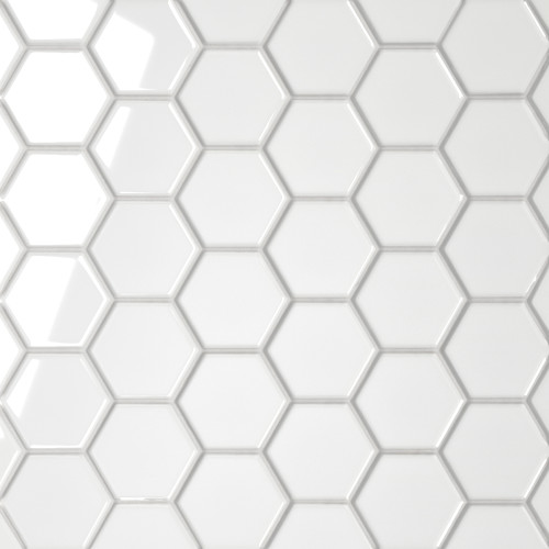 Le Cafe 2" x 2" Hexagon Glossy Porcelain Mosaic Tile in White