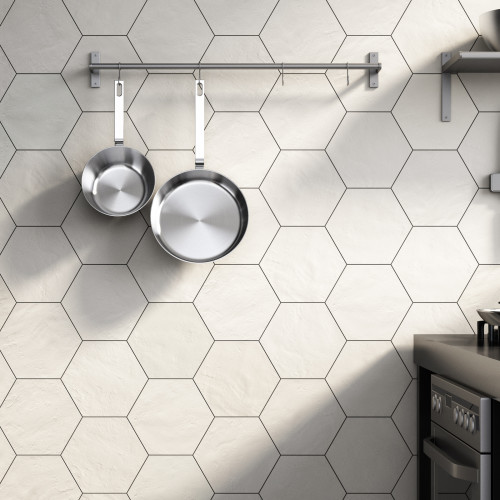 Allora 8.5" x 10" Hexagon Matte Porcelain Tile in Solid White alt image