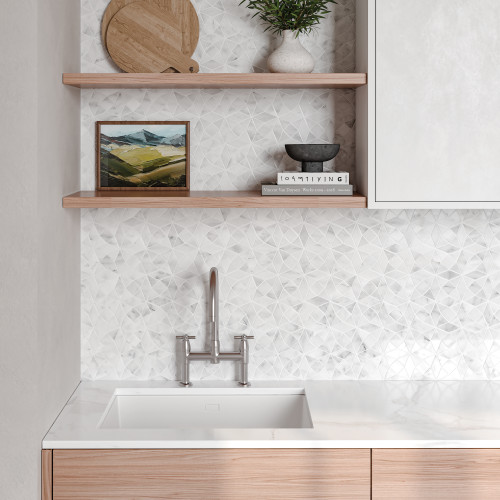 Monet Honed Marble Mosaic 5 Tile in Oriental White alt image