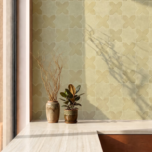 Hikari 5" x 5" Cross Matte Porcelain Field Tile in Sage