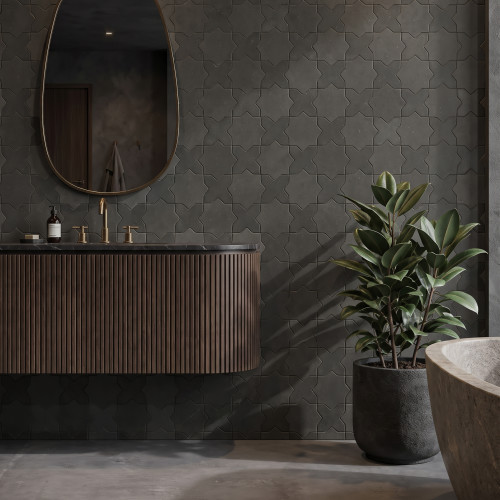 Hikari 5" x 5" Cross Matte Porcelain Field Tile in Ebony