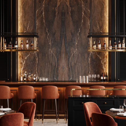 Magnifica Encore 64" x 127" - 12mm Bush Hammered Bookmatched Porcelain Slab in Bronzite