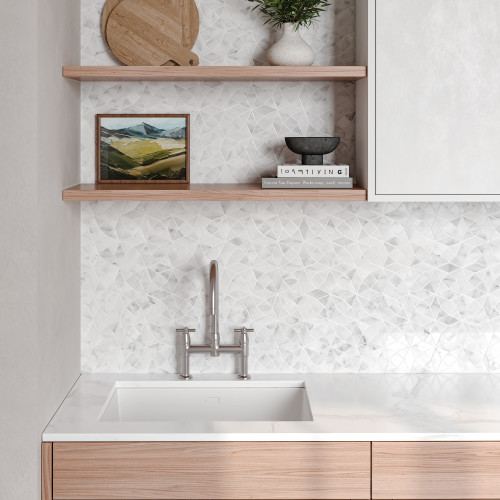 Monet Honed Marble Mosaic 5 Tile in Oriental White