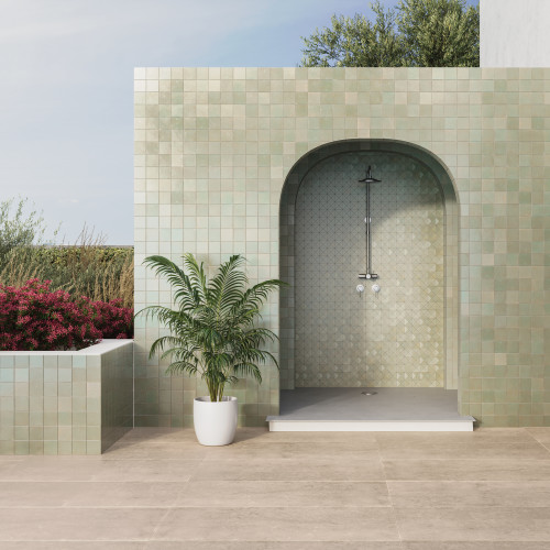 Zagora 2" x 2" Glossy Zellige Mosaic Tile in Vert Gris