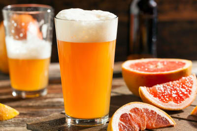 Beers in glasses with grapefruit