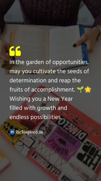 New Year Wishes Quote related to garden, opportunities, cultivate, determination, reap, accomplishment, growth, possibilities