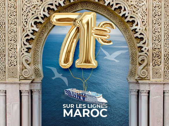 Sète-Tanger à partir de 71 € pour un adulte en siège ! Dépêchez-vous, places limitées !

Profitez des offres Sète-Tanger /Réservez dès maintenant votre traversée Sète-Tanger sur www.ferrymaroc.com.
Voyagez à petit prix avec Sète-Tanger pendant les vacances d'hiver, seulement maintenant avec votre compagnie GNV.