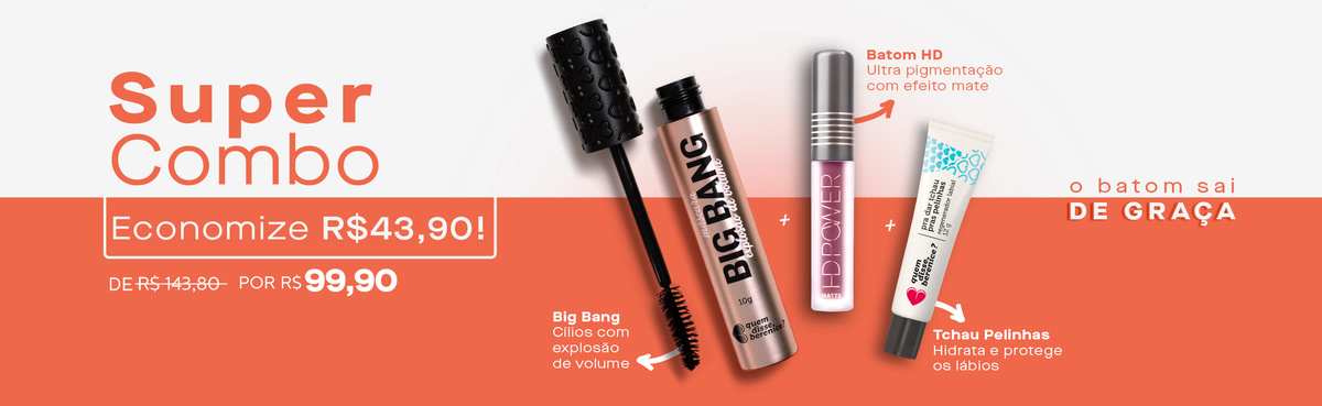 Kit Máscara Big Bang + Tchau Pelinhas + Batom Líquido Supermate