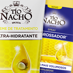 Tratamento Tío Nacho com fórmulas que aceleram e estimulam o crescimento saudável dos fios, fortalecem e promovem brilho.