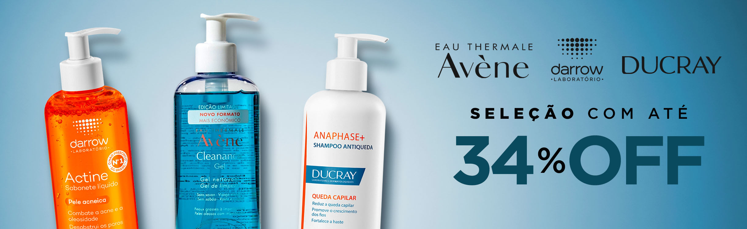Dermocosméticos Darrow, Avène e Ducray com até 40% Off