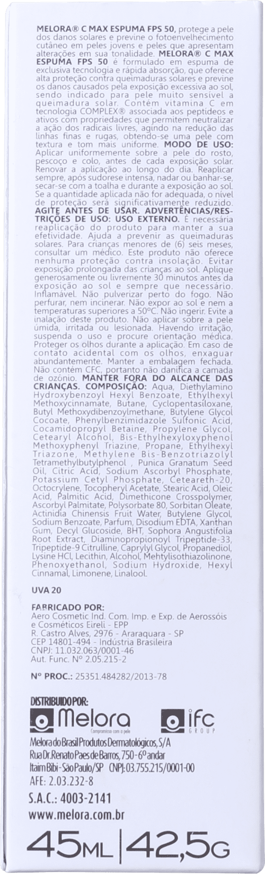 Melora Melora C Max Espuma FPS 50 - Protetor Solar Facial 45ml