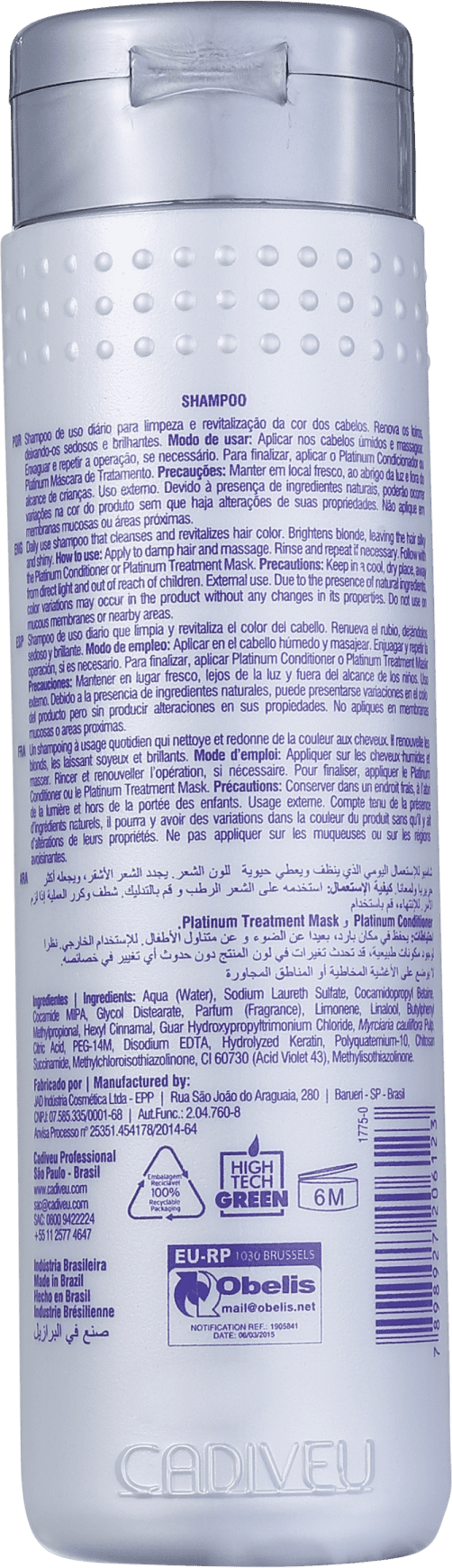 Cadiveu Professional Platinum - Shampoo Desamarelador 250ml