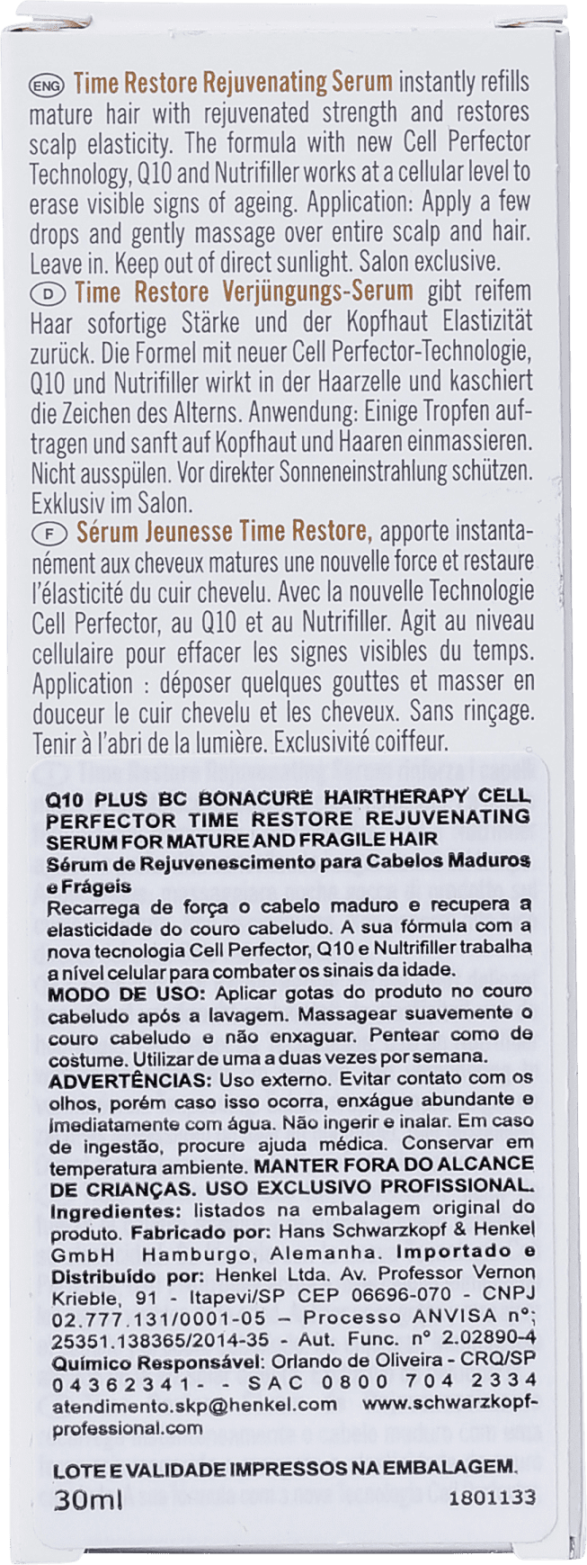 Schwarzkopf Professional BC Bonacure Q10 Time Restore Rejuvenating - Sérum de Tratamento 30ml
