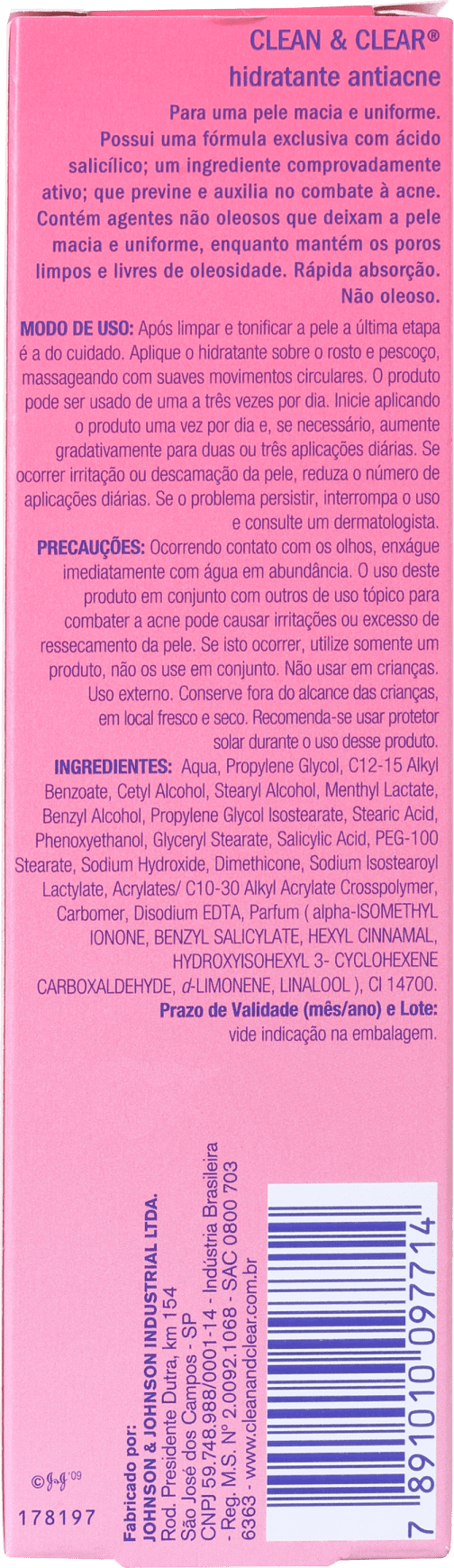 Clean & Clear Hidratante Antiacne - Hidratante Facial 50g