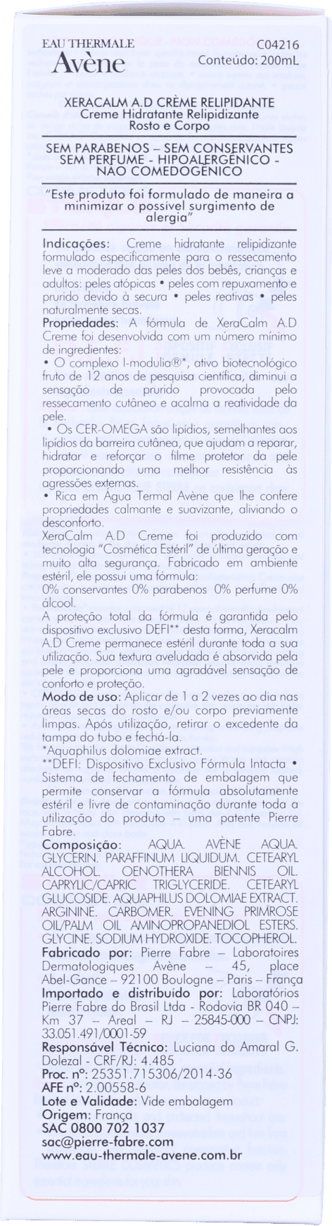 Avène XeraCalm A.D Creme - Hidratante 200ml
