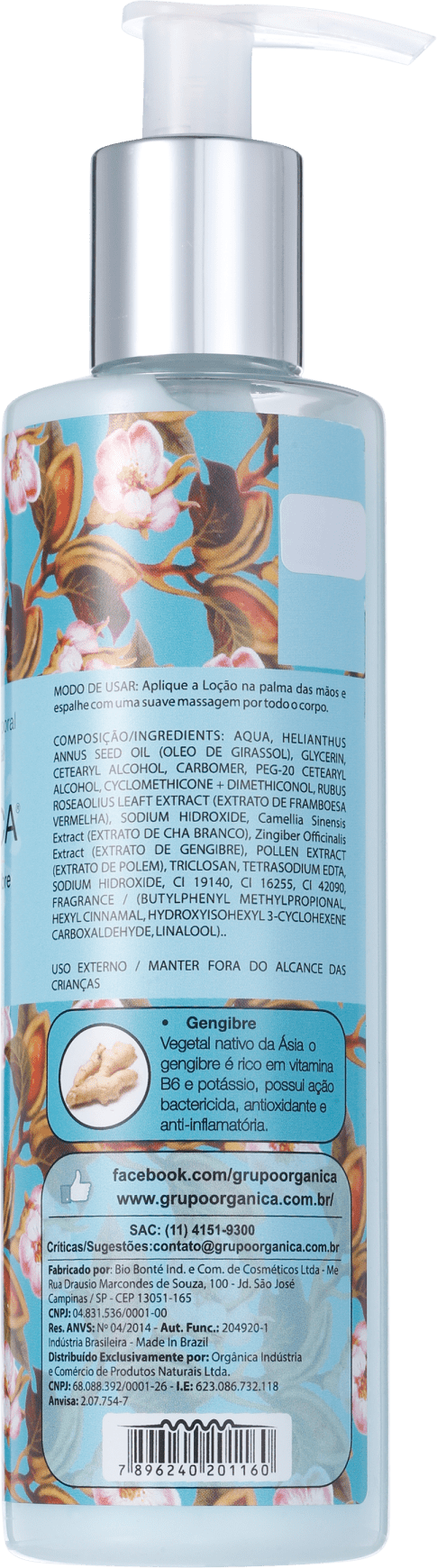 Orgânica Puro Vegetal Chá Branco e Gengibre - Loção Hidratante Corporal 250ml
