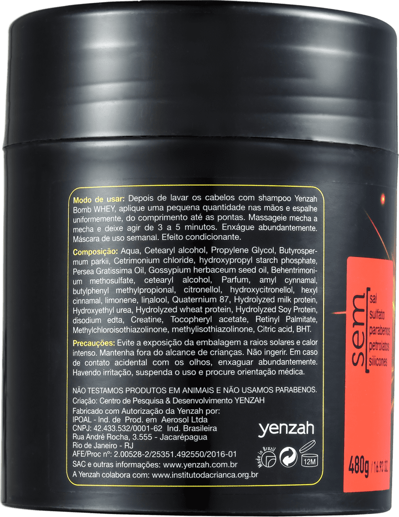 Yenzah Power Whey Bomb Cream - Máscara Capilar 480g