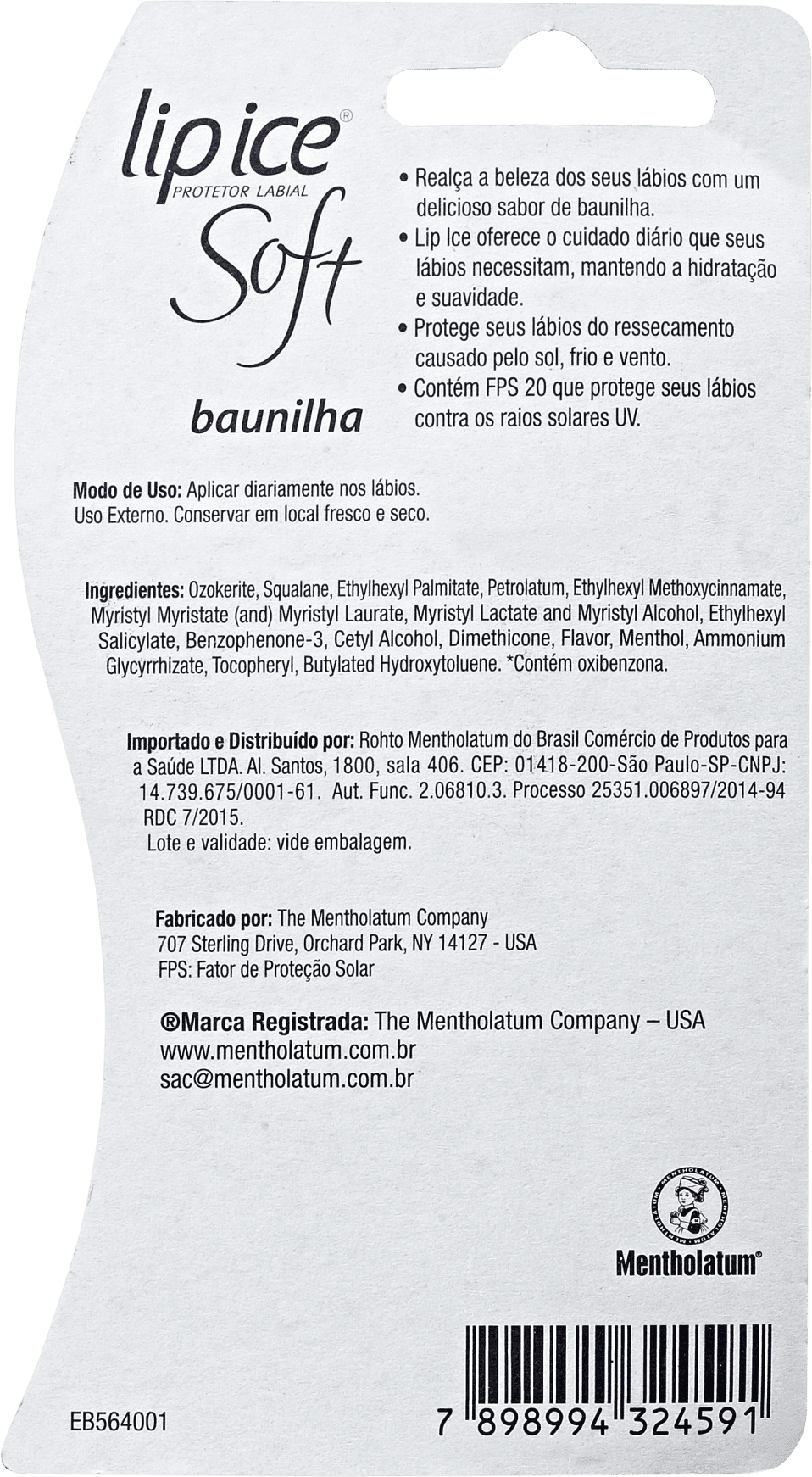 Lip Ice Soft Baunilha FPS 20 - Protetor Labial 2g