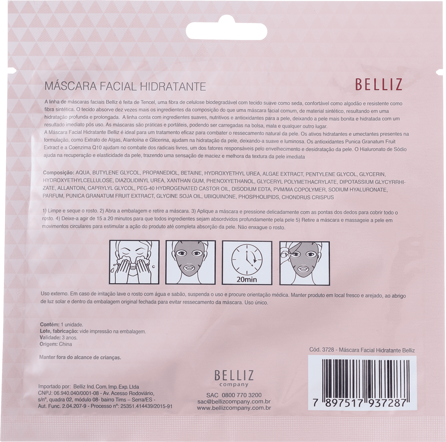 Belliz - Máscara Hidratante (1 unidade)