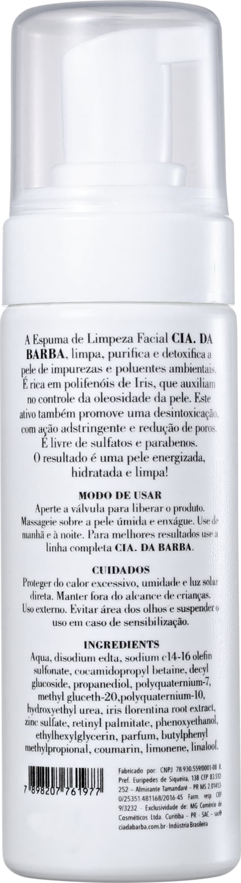 Cia da Barba Purificante Detox - Espuma de Limpeza Facial 150ml